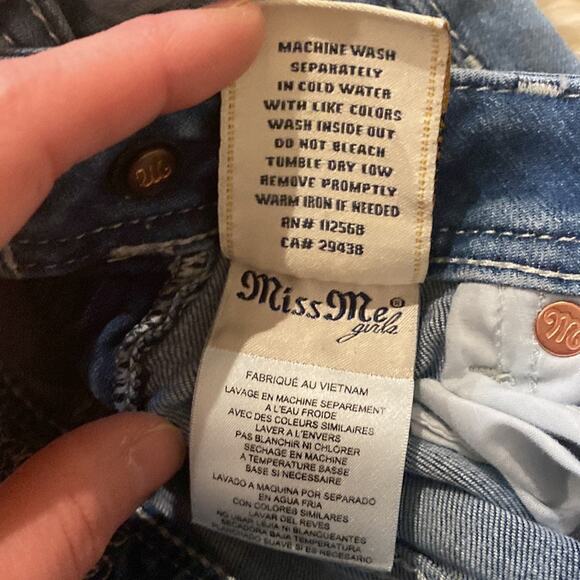 Miss Me Girls Ankle Skinny Denim Blue Jeans Distressed Butterfly Patches Sz 14 - Picture 6 of 13